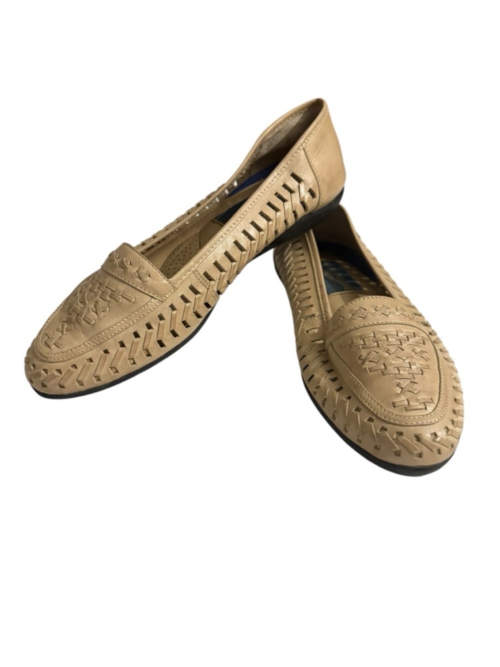 Marche Mellow Comfort Women's Beige Braided Leather Slip-On Loafers. Size 7M.